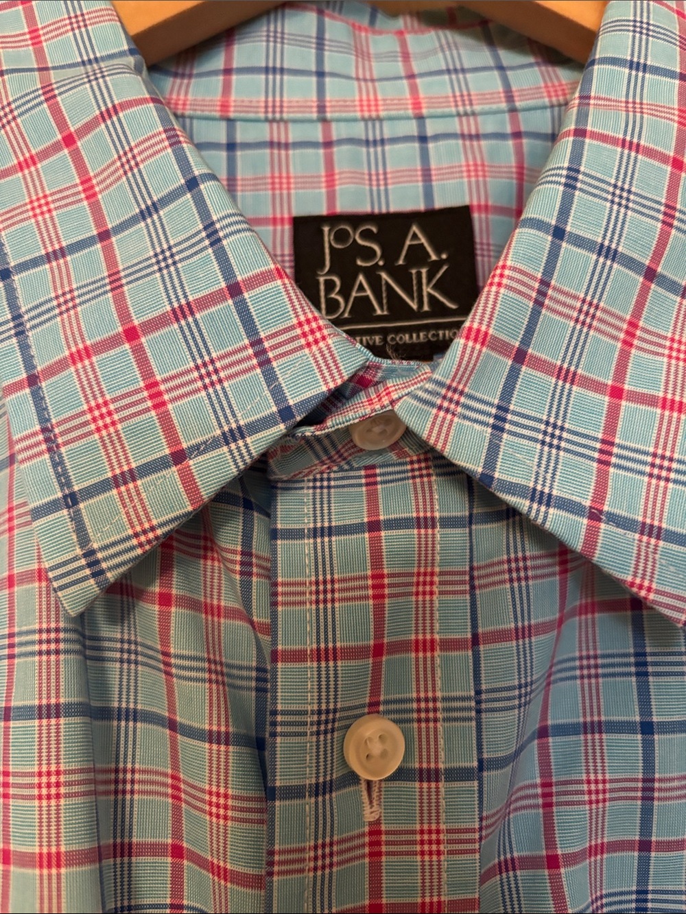 Jos A Bank Executive Collection Dress Shirt Mens Size X-Large Blue Check Pocket - Picture 2 of 3